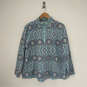 Talbots Sweatshirt Womens 2X Plus Quarter Zip Paisley Blue Active Walk Outdoor